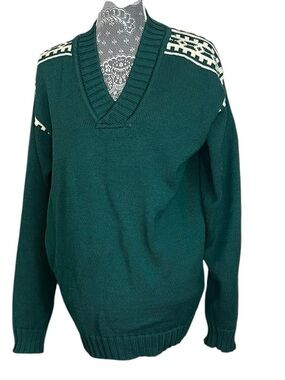 Vintage Dale Norway Wool Nordic Ski Wool Sweater XL Green Fair Isle